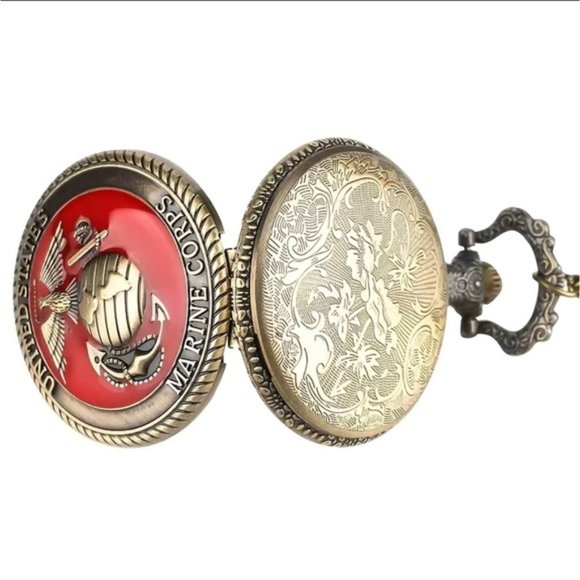 Pocket Watch US Marine Corps Steampunk Chain Quartz Watch Analog Retro Pendant - Picture 8 of 15